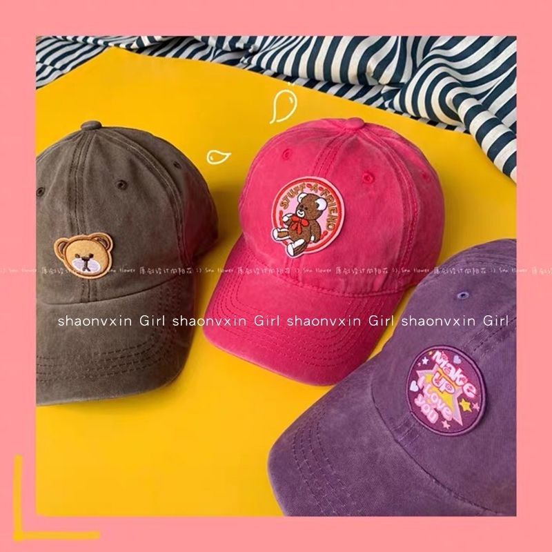 Mũ lưỡi trai họa tiết mặt gấu dễ thương có thể điều chỉnh kích cỡ