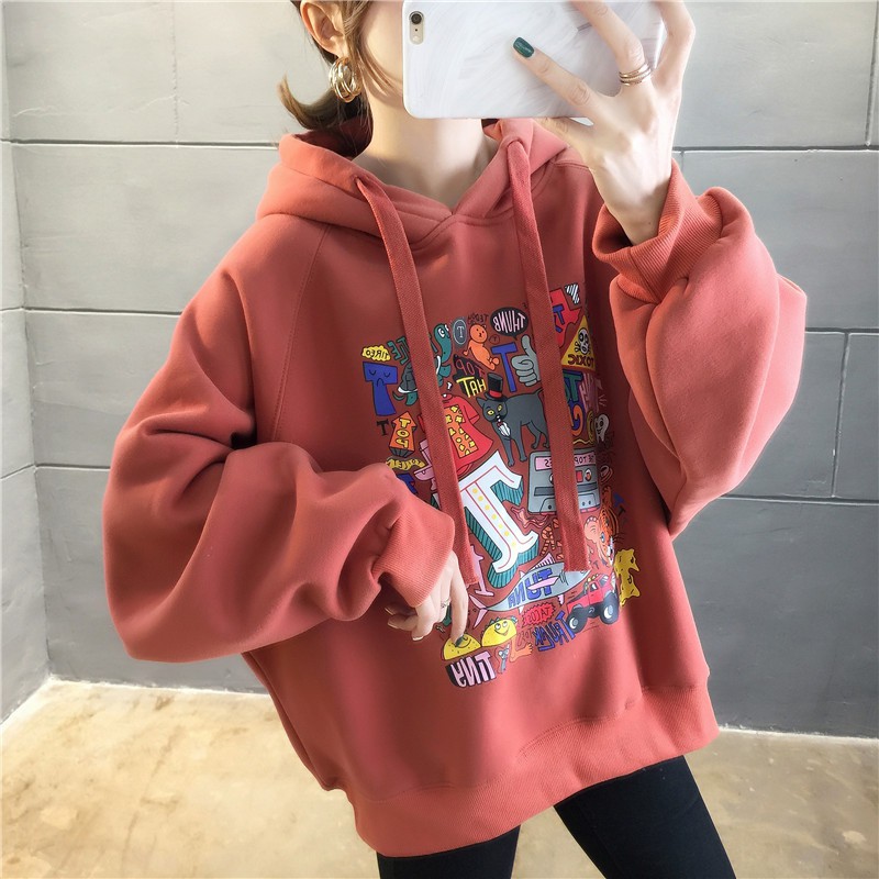 Áo hoodie ulzzang unisex form rộng Hàn Quốc họa tiết in thời trang | BigBuy360 - bigbuy360.vn