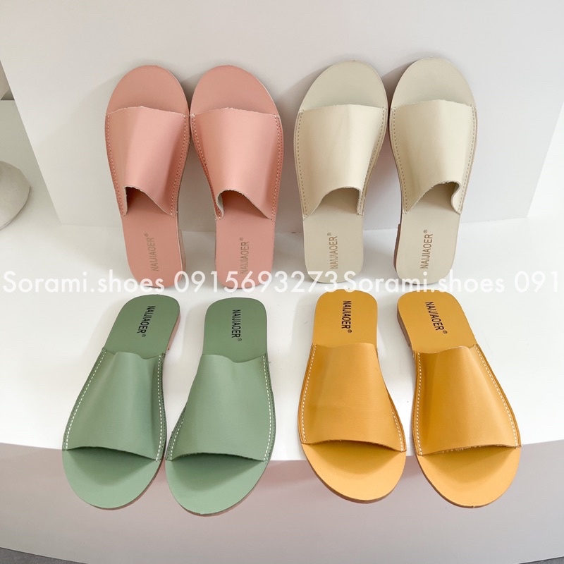 Dép bảng ngang da mềm Quảng Châu tông màu pastel đơn giản, cực xinh và êm chân [FULLBOX]