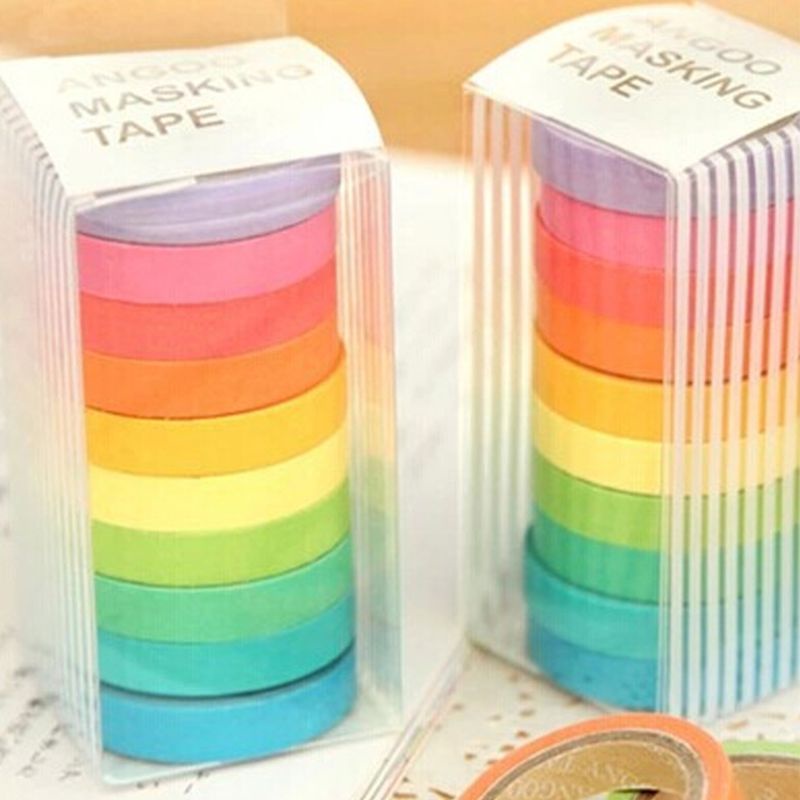 Set 10 Cuộn Băng Dính Nhiều Màu Sắc Dùng Trang Trí Thủ Công DIY