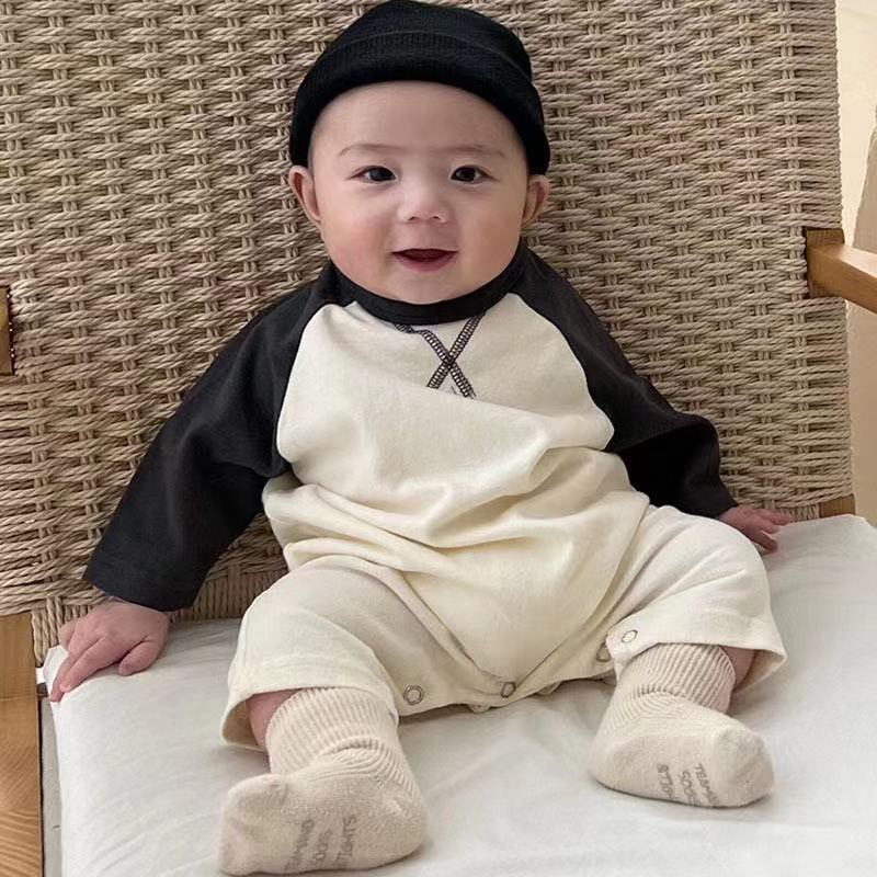 Áo Liền Quần Tay Dài Chất Liệu Cotton Phong Cách Hàn Quốc Cho Bé Trai 0-2 Tuổi