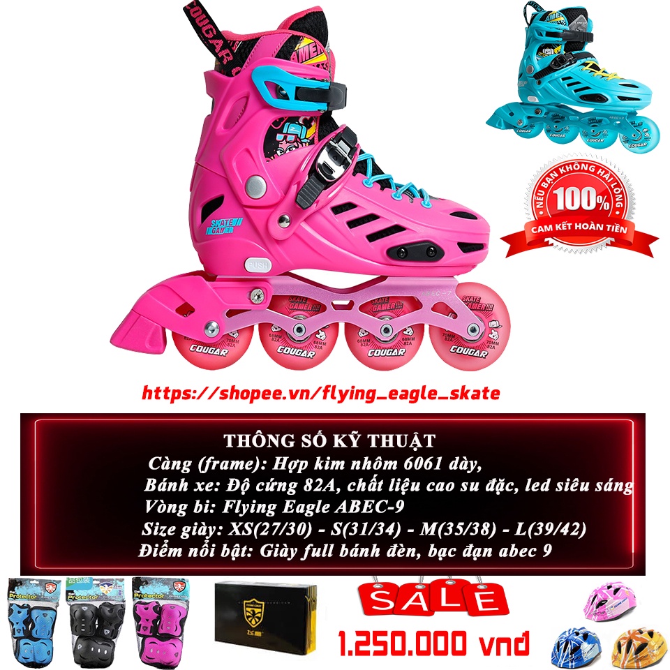 Giày patin trẻ em cao cấp Cougar 313 Full combo, giày bánh xe phát sáng