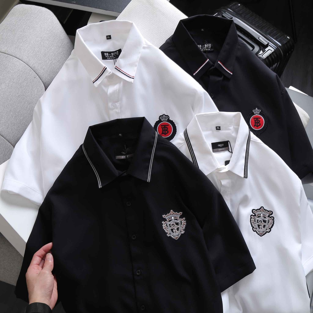 BIGSIZE - Áo sơ mi nam tay ngắn bigsize nhiều mẫu trắng đen form 70 -130kg - NY