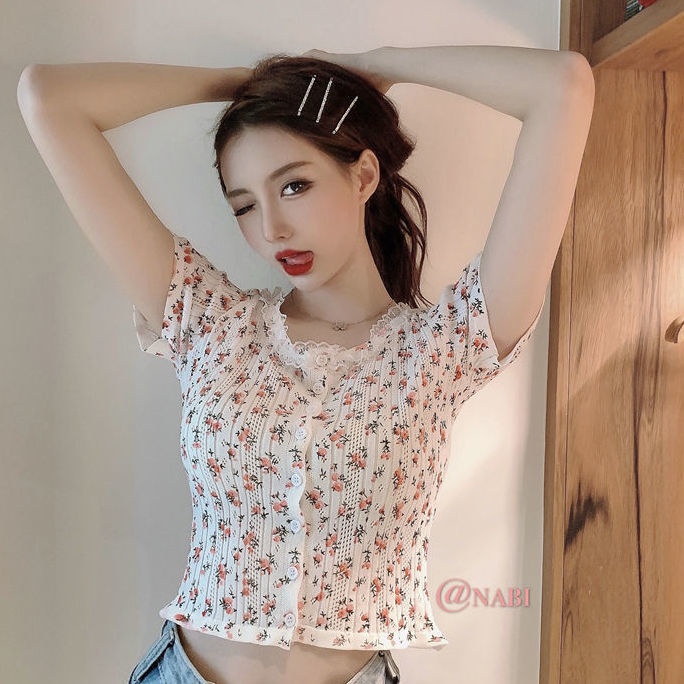 COZOK Áo Thun Tay Ngắn Cổ Tròn Họa Tiết Hoa Phong Cách Vintage
