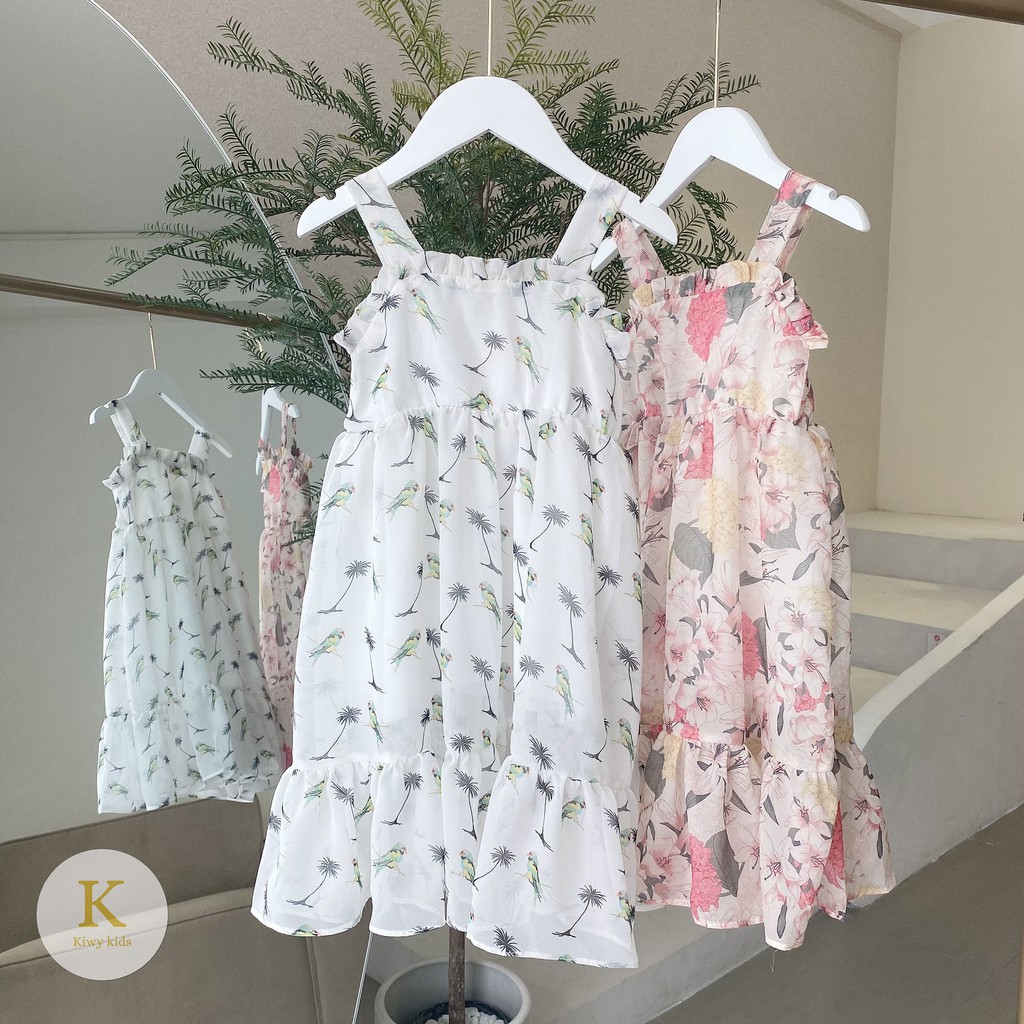 Đầm maxi 2 dây cho bé gái KIWY KIDS chất liệu voan ( có lót) họa tiết mùa hè Kidsh2189 size cho bé từ 1 đến 6 tuổi