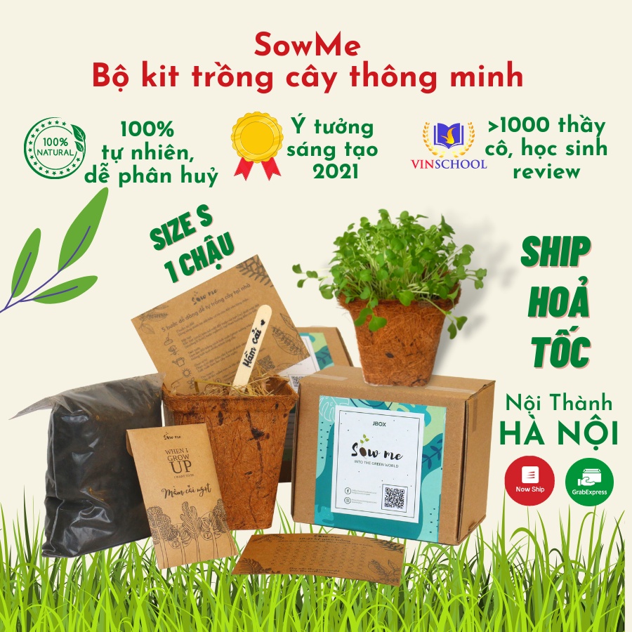 Bộ kit trồng cây mini SowMe - mầm cải ngọt kèm nhật ký trồng cây - đất hữu cơ - trải nghiệm hoàn hảo cho người dùng