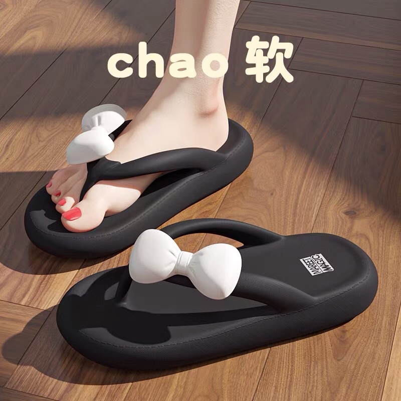 Dép Đi Trong Nhà Nữ nơ dể thuơng cute Ulzzang Đúc Liền Khối Siêu Nhẹ, dép kẹp nơ