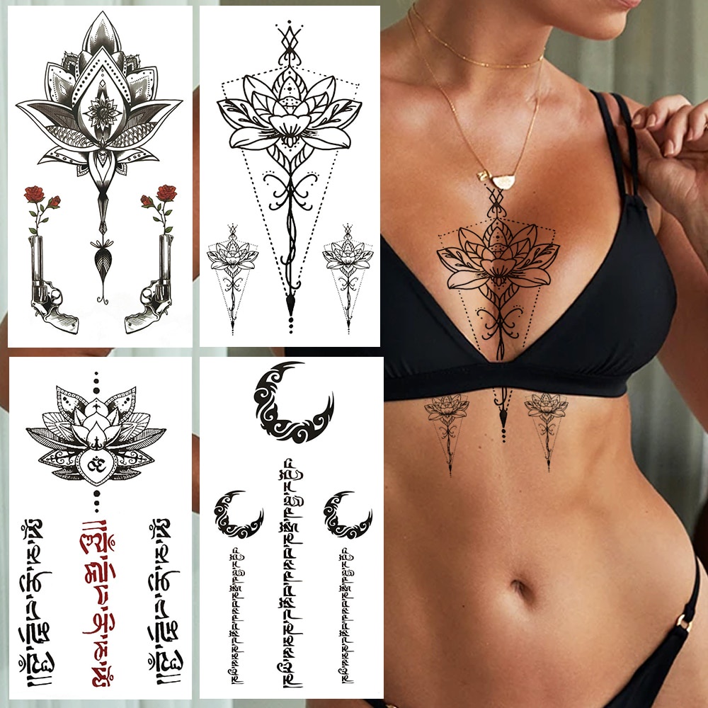 Hình xăm dán tạm thời họa tiết chữ Henna màu đen cá tính