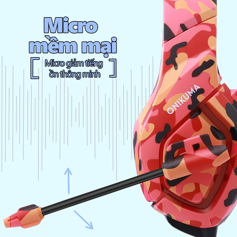 Tai nghe chụp tai chơi game ONIKUMA K1B với micrô, Màu lính Gaming Headphone, Cho Máy tính xách tay PC Laptop Vi tính