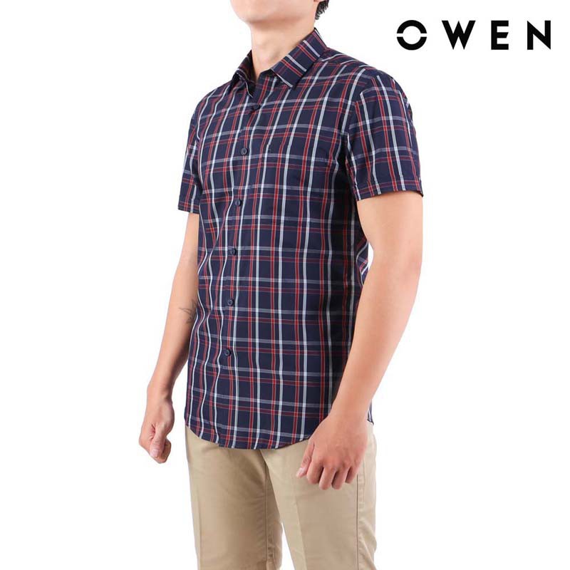 Áo sơ mi ngắn tay nam Owen Bạch đàn Regularfit họa tiết caro - AR22691NT