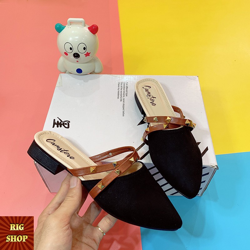 [XẢ KHO] GIÀY SỤC MŨI NHỌN RIGSHOP 2 QUAI CHÉO NÂU GẮN ĐINH - A2