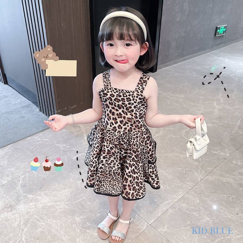 Đầm Công Chúa Hai Dây In Họa Tiết Da Báo Phong Cách Hàn Quốc Thời Trang Mùa Hè Cho Bé Gái