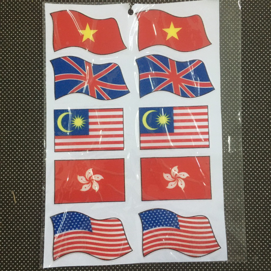 (GIẤC MƠ MỸ) BỘ TEM TRANG TRÍ XE MÁY HÌNH LÁ CỜ CÁC NƯỚC MỸ, HỒNG KÔNG, VIỆT NAM, KEO DÁN CHẮC CHẮN, TRANG TRÍ XE