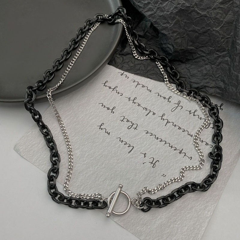 Dây chuyền hai lớp phong cách hip hop đường phố đơn giản retro cho nam và nữ 19a1548