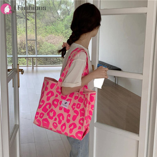 Túi vải cỡ lớn in họa tiết báo hồng xinh xắn cho nữ