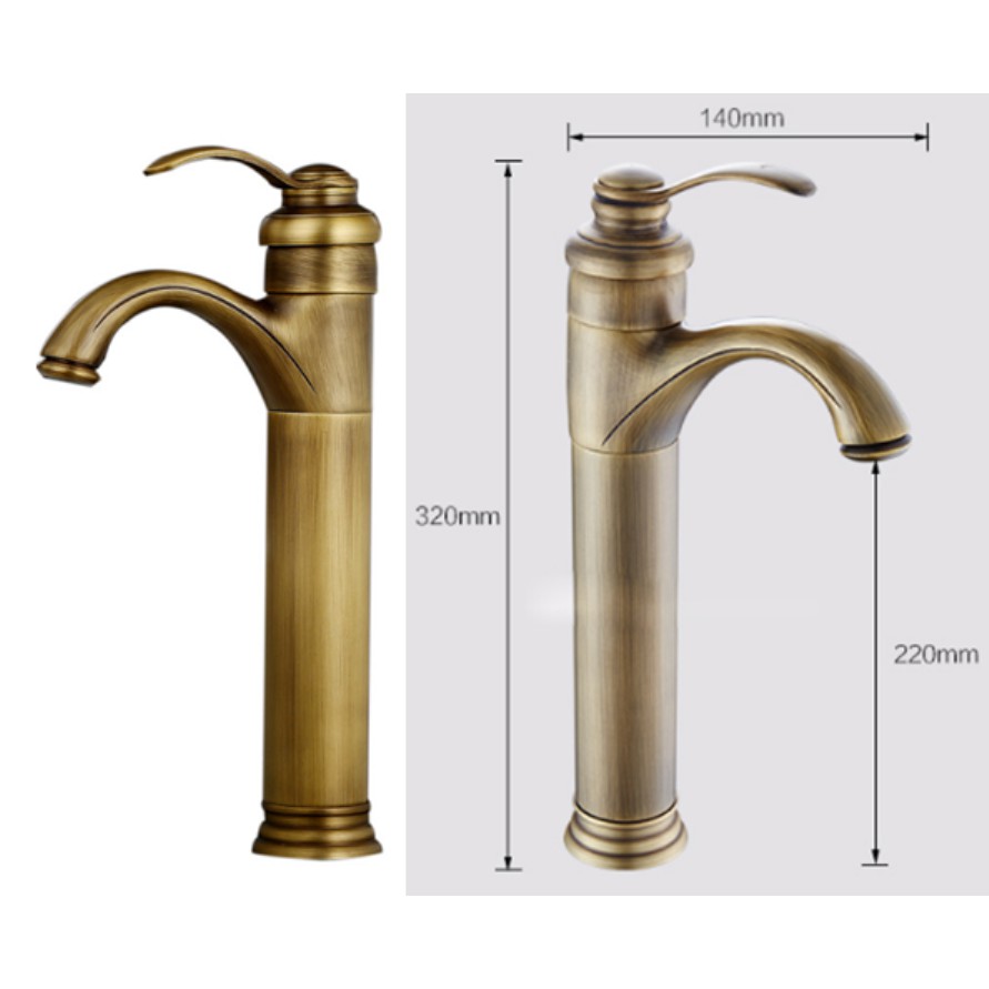Vòi lavabo nóng lạnh cao giả cổ dùng cho lavabo đặt bàn MS6