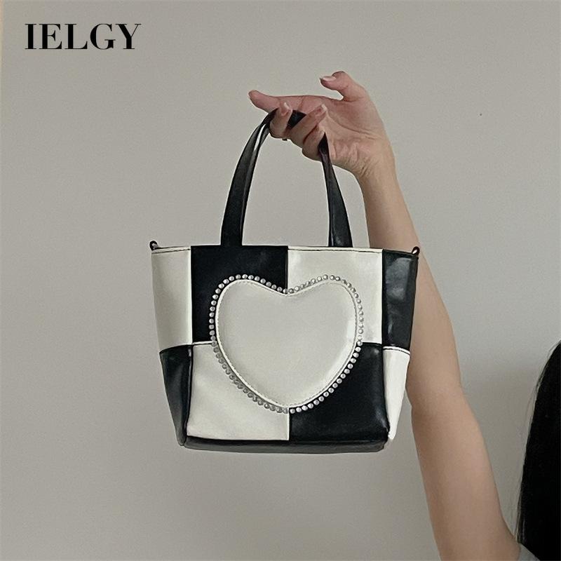 Túi xách tay IELGY họa tiết màu kẻ ô tương phản trái tim dành cho nữ