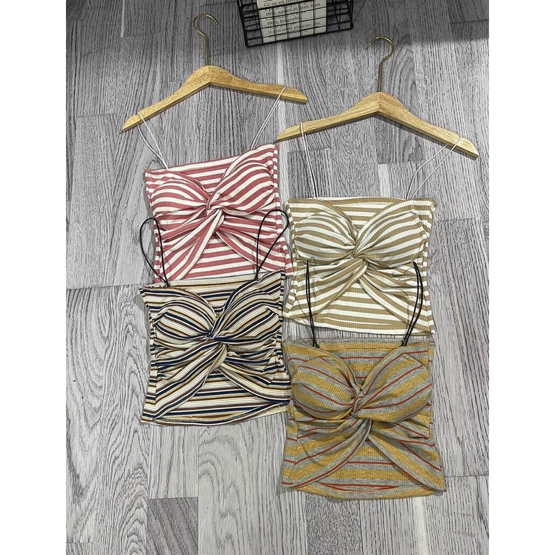 Áo 2 dây sợ bún áo croptop kẻ sọc xoắn ngực sexy mặc đi biển HIJUNE CT13