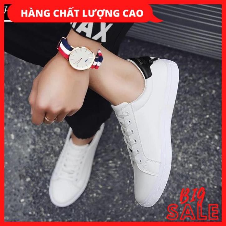 Giày sneaker nam màu trắng da đẹp đế bằng gót chữ số CAO CẤP (full trắng, trắng đen) [HÀNG XỊN ĐẸP]