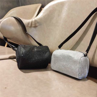 Túi xách quai da đính đá kèm dây đeo chéo (Trắng - Đen)-SHOPFORGIRL