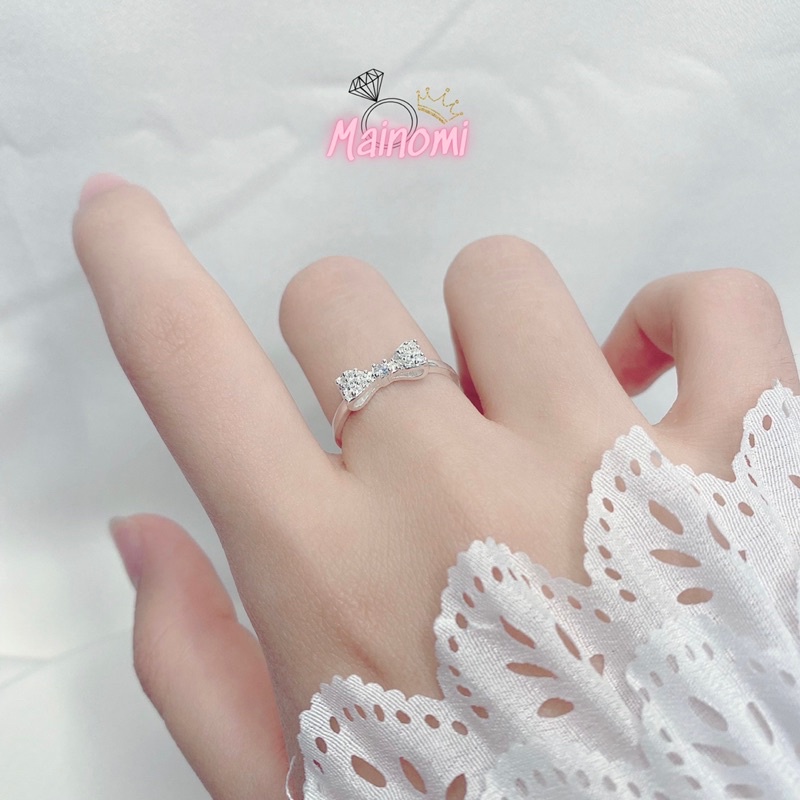 Nhẫn nữ bạc ta. Nhẫn nơ phồng đính đá nhỏ xinh xắn thời trang Mainomi Shop Bạc Xinh