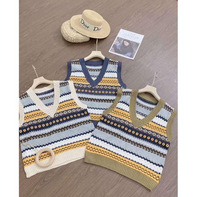 Áo gile len thổ Cẩm cổ V phong cách vintage Hàn Quốc GL01 | BigBuy360 - bigbuy360.vn