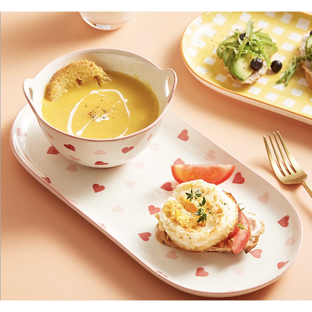 Set dĩa chén gốm sứ họa tiết dễ thương