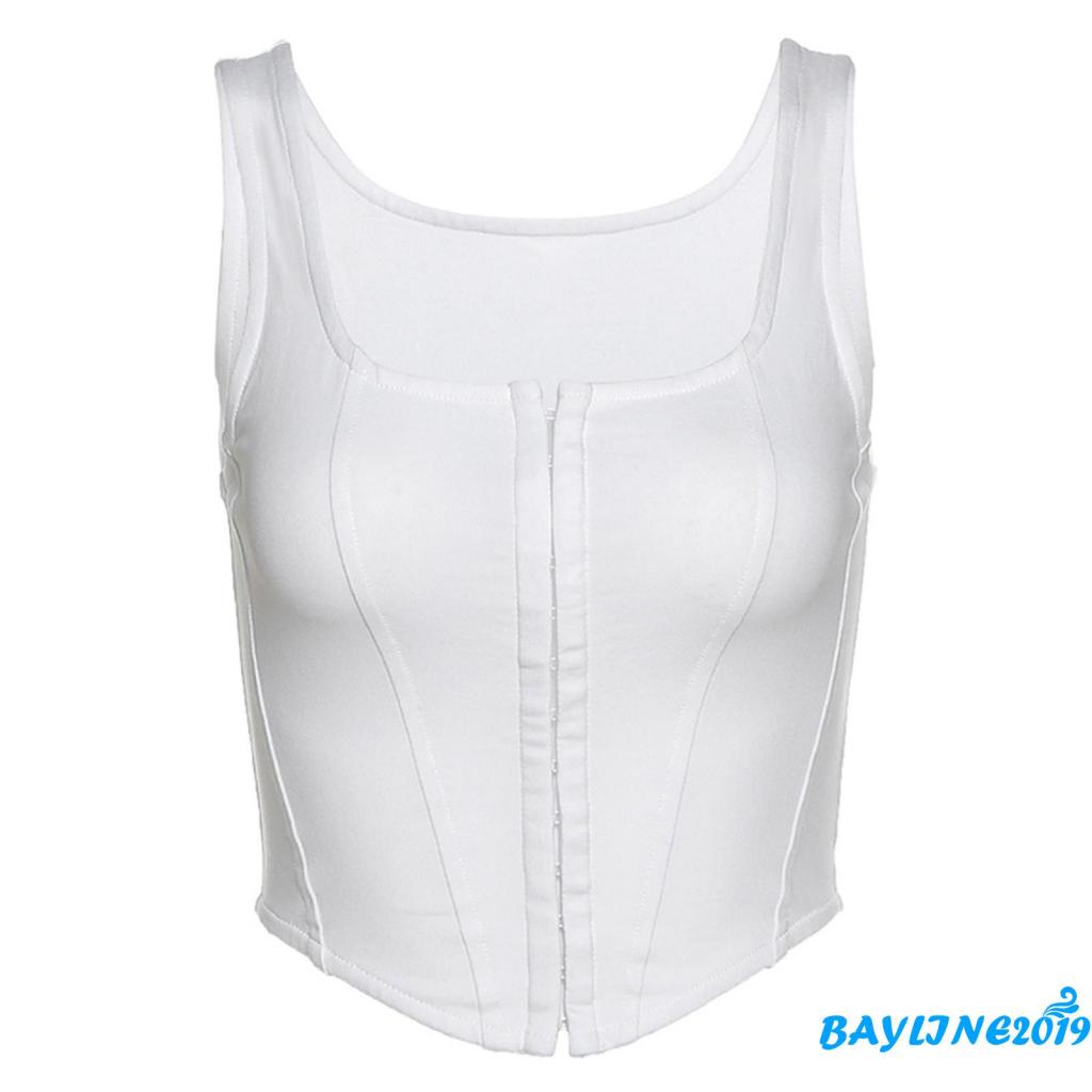 Áo croptop sát nách cổ vuông có khóa cài gợi cảm cho nữ