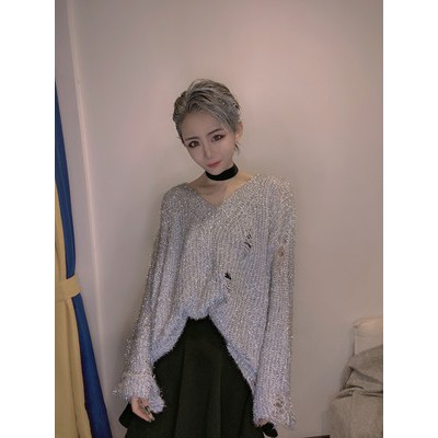 Ảnh thật 2 hình cuối-2W377.Áo len bling rách mùa thu phong cách cá tính
