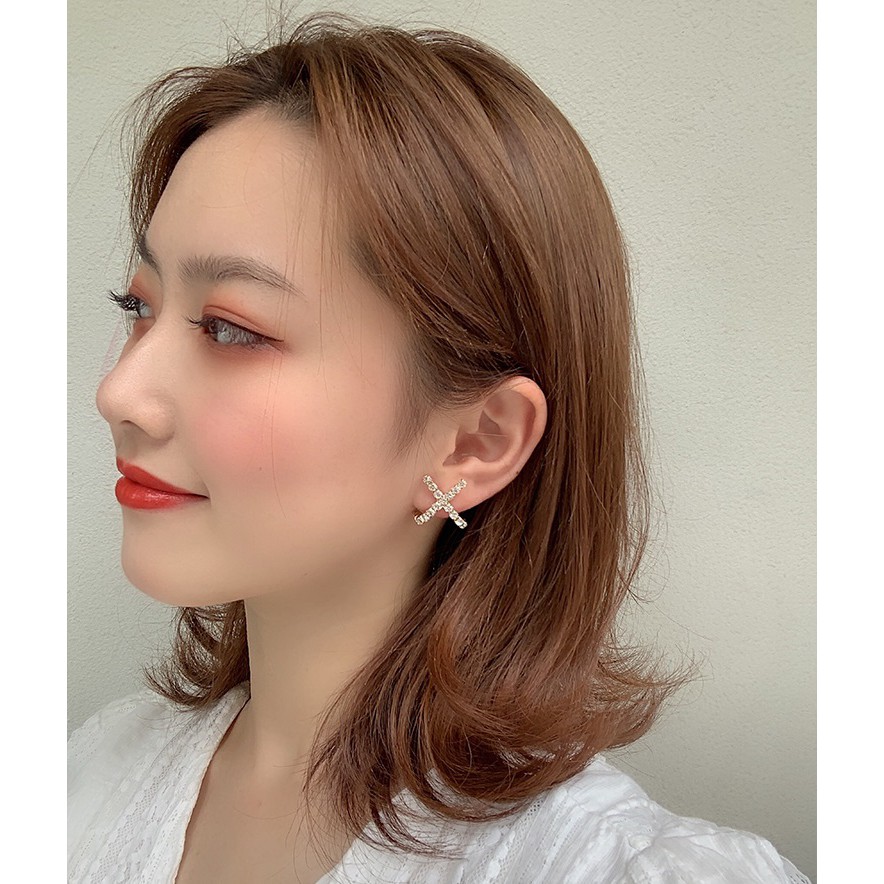 Bông tai họa tiết chữ X đính đá lấp lánh BT104