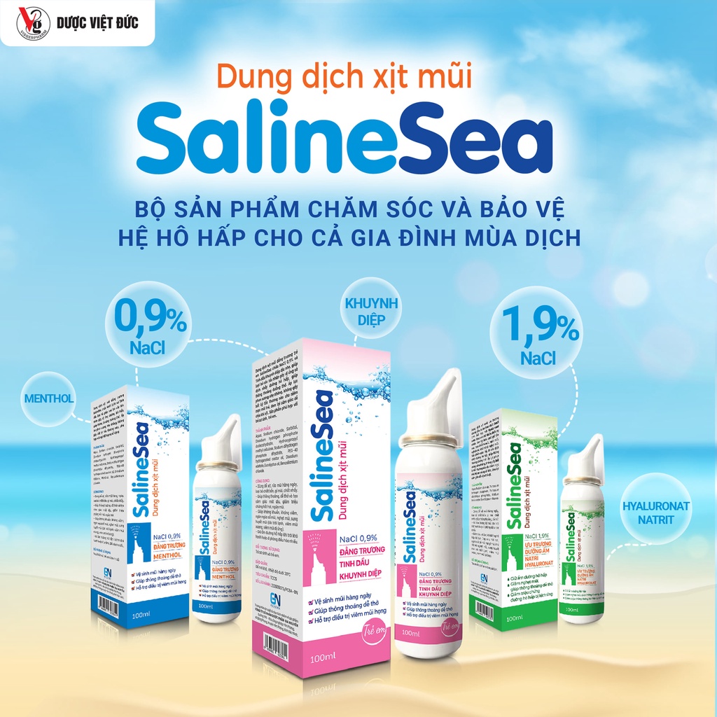 Dung dịch xịt mũi đẳng trương SalineSea rửa mũi thông thoáng đường thở thể tích 100ml