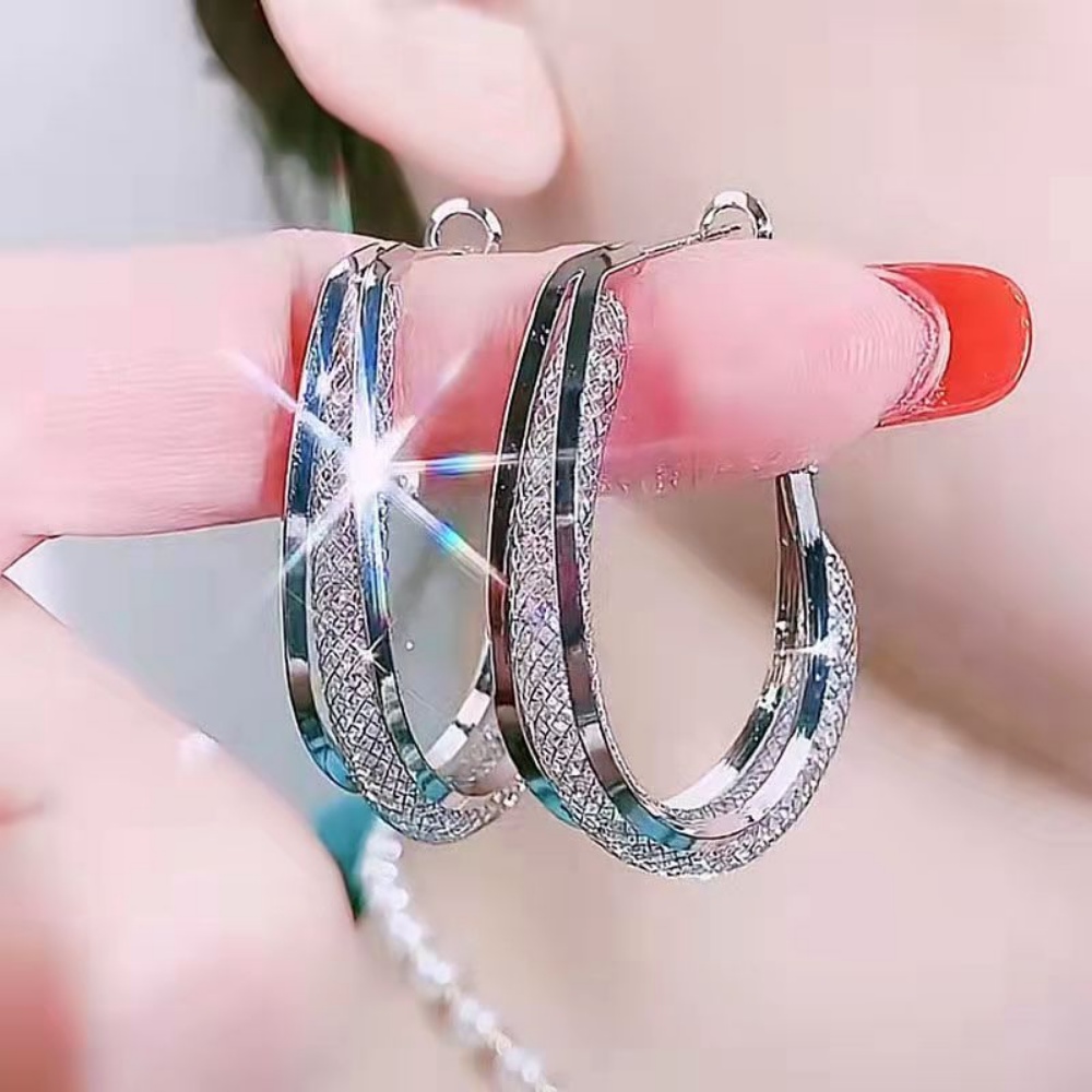 Bông Tai Mạ Bạc Thiết Kế Đục Lỗ Thời Trang Cao Cấp Cho Nữ