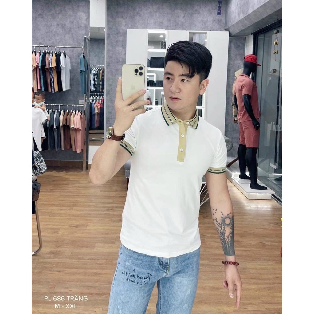 ÁO polo nam phối viền chất cotton cvc thêu đẹp trẻ chung nhiều màu