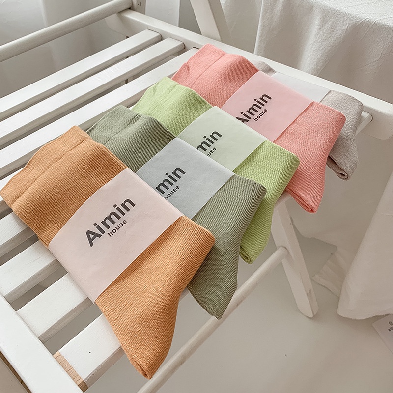 Vớ cotton Mỏng Màu Trơn Dễ Thương Phong Cách Hàn Quốc Cho Nữ
