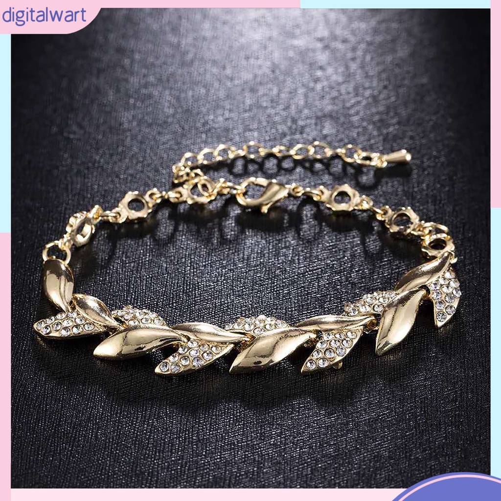 Vòng tay hợp kim mặt hình chiếc lá đính đá lấp lánh sang trọng có thể điều chỉnh dành cho nữ giới