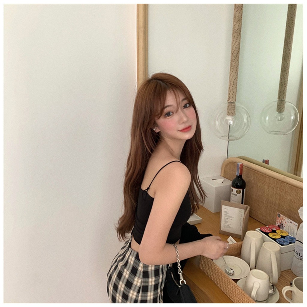 Áo hai dây sợi bún croptop chất thun gân co dãn