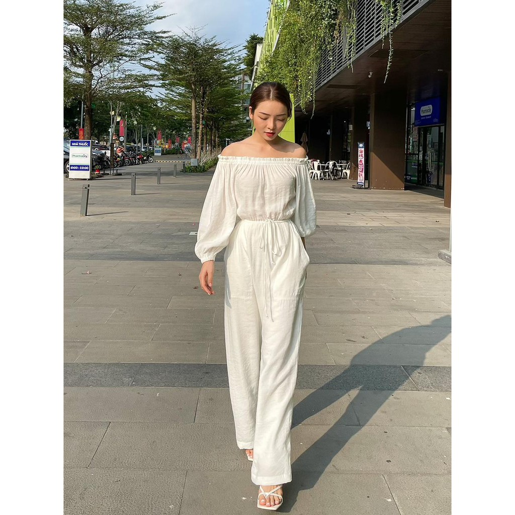 COLUS - Jumpsuit Trắng Trễ Vai - Liz