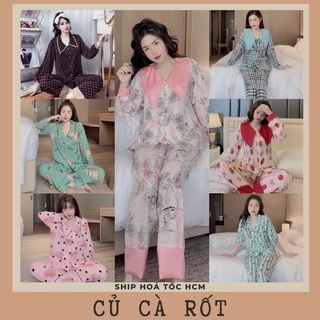 ❤️‍🔥HOT❤️‍🔥 Pijama lụa mango thiết kế cổ nhọn nhiều hoạ tiết xinh xắn chất loại 1 mềm mại thoáng mát