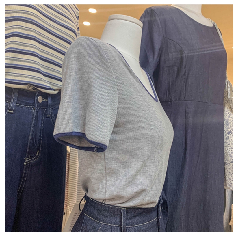 Áo thun SUXI tay ngắn cổ chữ U màu trơn thời trang mùa hè dành cho nữ