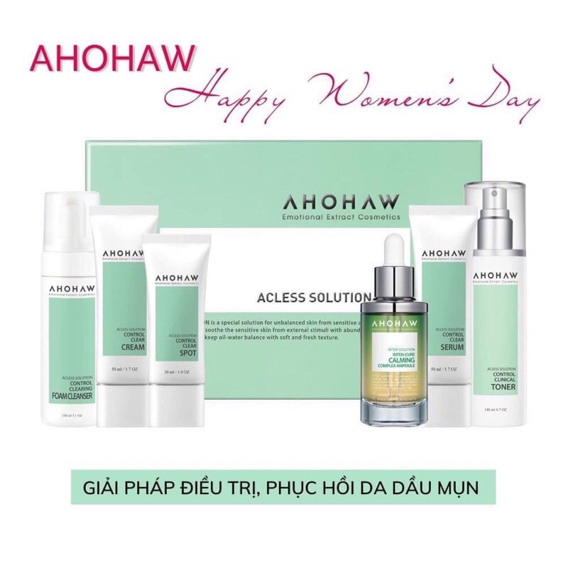 Bộ Sản Phẩm Cho Da Dầu Mụn Ahohaw Acless Solution Set 6pcs