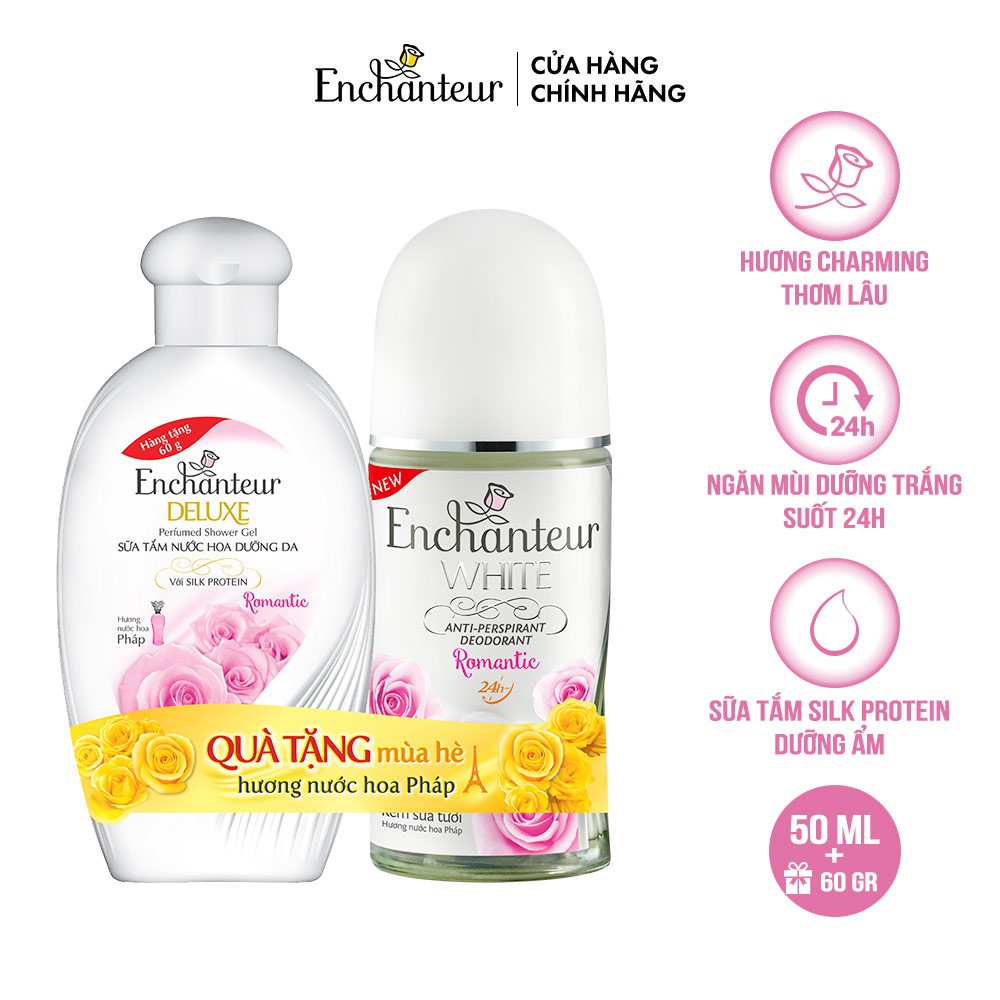 [MỚI] Lăn khử mùi trắng da Enchanteur Charming/Sensation/Delightful/Romantic/Magic 50ml - Tặng Sữa tắm 60gr