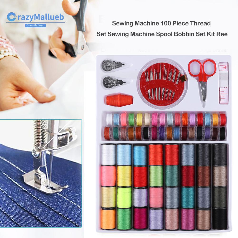 Crazymallueb❤100pcs Thread Set Sewing Machine Spool Bobbin Kit for Embroidery Cross Stitch❤New