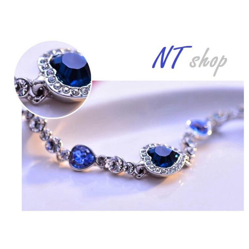 Vòng tay  Trái Tim  Đại  Dương Đính Đá Pha Lê Cao Cấp Xanh & Trắng Lấp Lánh Ngọt Ngào Đằm Thắm VTV04