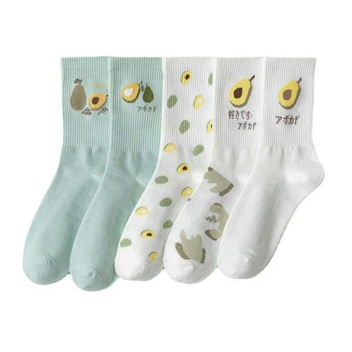 Set 5 đôi tất hình quả bơ cao cổ, vớ quả bơ dễ thương cotton thoáng mát