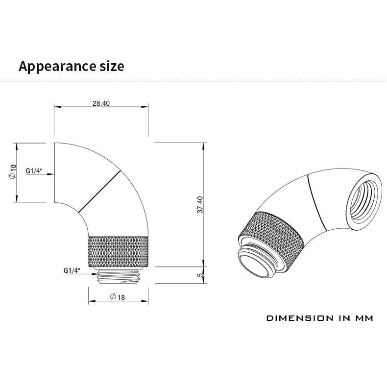 Fitting cho tản nhiệt nước Fit Z 90° Snake 2-way TSWT902-V1