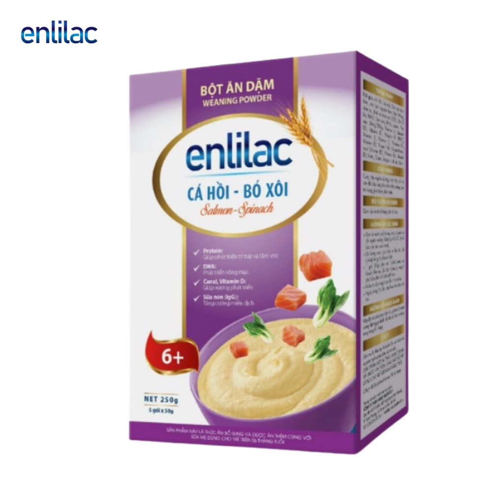 Bột Ăn Dặm Cá Hồi - Bó Xôi ENLILAC Bổ Sung Dinh Dưỡng Cho Bé, Giúp Phát Triển Mắt, Trí Tuệ 250gHộp