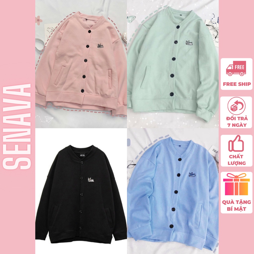 Áo Khoác Nỉ Bông Nữ Cardigan PUPPY LAZY 07.07 Unisex Form Rộng Freesize SENAVA AK06