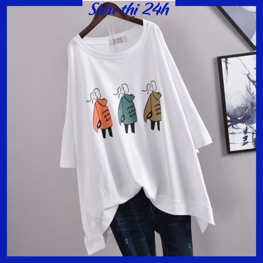 Áo thun form rộng tay lỡ, áo phông unisex Siêu thị 24 giờ, chất liệu vải mềm mát co giãn, họa tiết in hình 3 Cô Gái