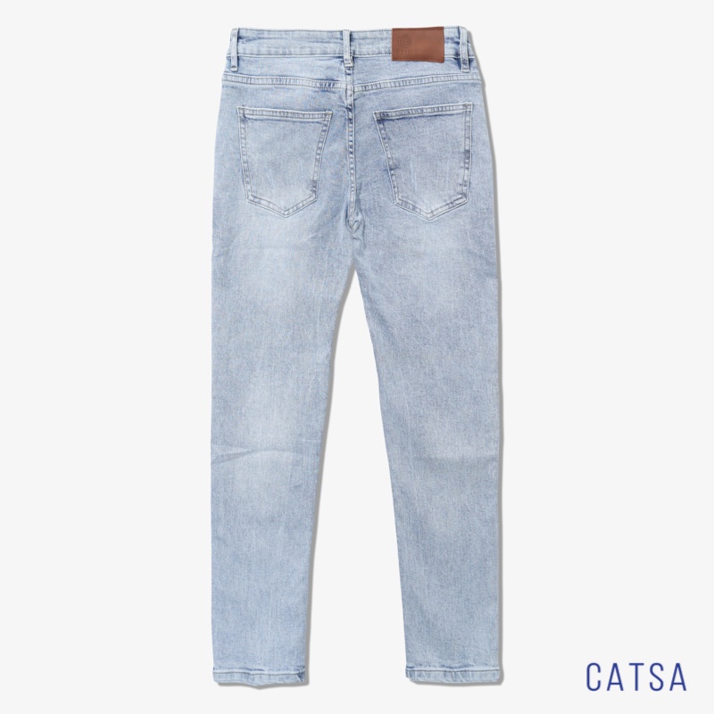 Quần jeans nam xanh trơn cao cấp CATSA form slimfit thoải mái vận động, đường may tỉ mỉ QDL143