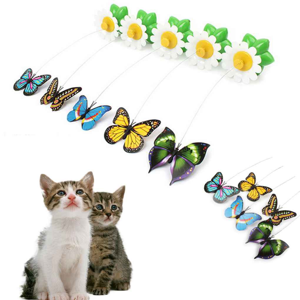 Pet Cat Dog Toys Plaything Electric Rotating Butterfly Kitten Play Seat Scratch Teaser Steel CHSG